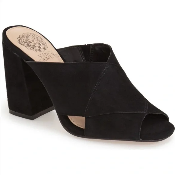 Vince Camuto Jevan black Suede Block heel mules size 8.5 - Picture 1 of 8